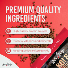 Blue Ridge Koi Food hatchery formula used by professionals.