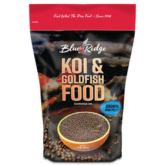 Blue Ridge Koi Food 2lb bag shown for easy pond feeding and storage.