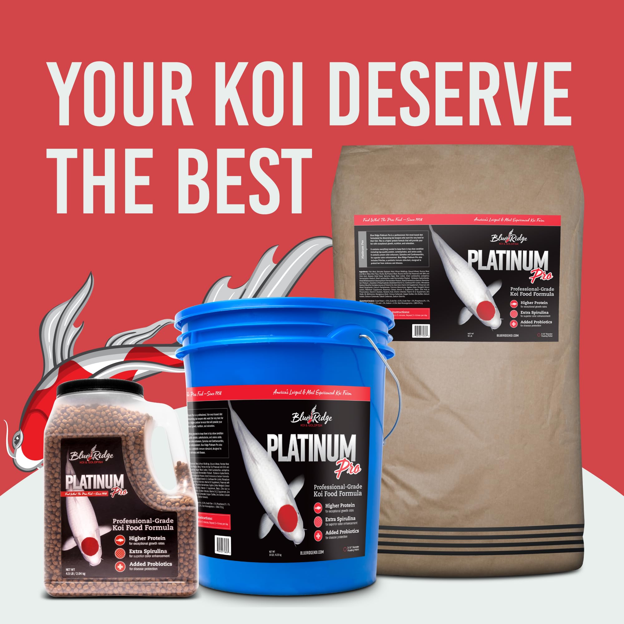 Blue Ridge Koi Food bag close-up showcases protein-rich formula