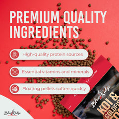 Blue Ridge Koi Food growth formula fuels healthy color and vitality in koi.