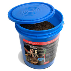 Blue Ridge Koi Food mini growth formula close-up shows pellets promoting healthy growth.