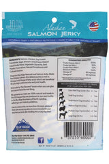 Blue Ridge Naturals salmon jerky closeup highlighting lean, protein-packed dog treats.