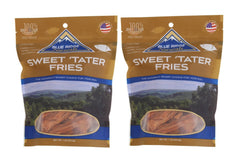 Blue Ridge Naturals Sweet Tater Fries 2-Pack on display; 100% natural treats for dogs.