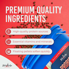 Floating pellets in water demonstrating quick softening and feeding convenience