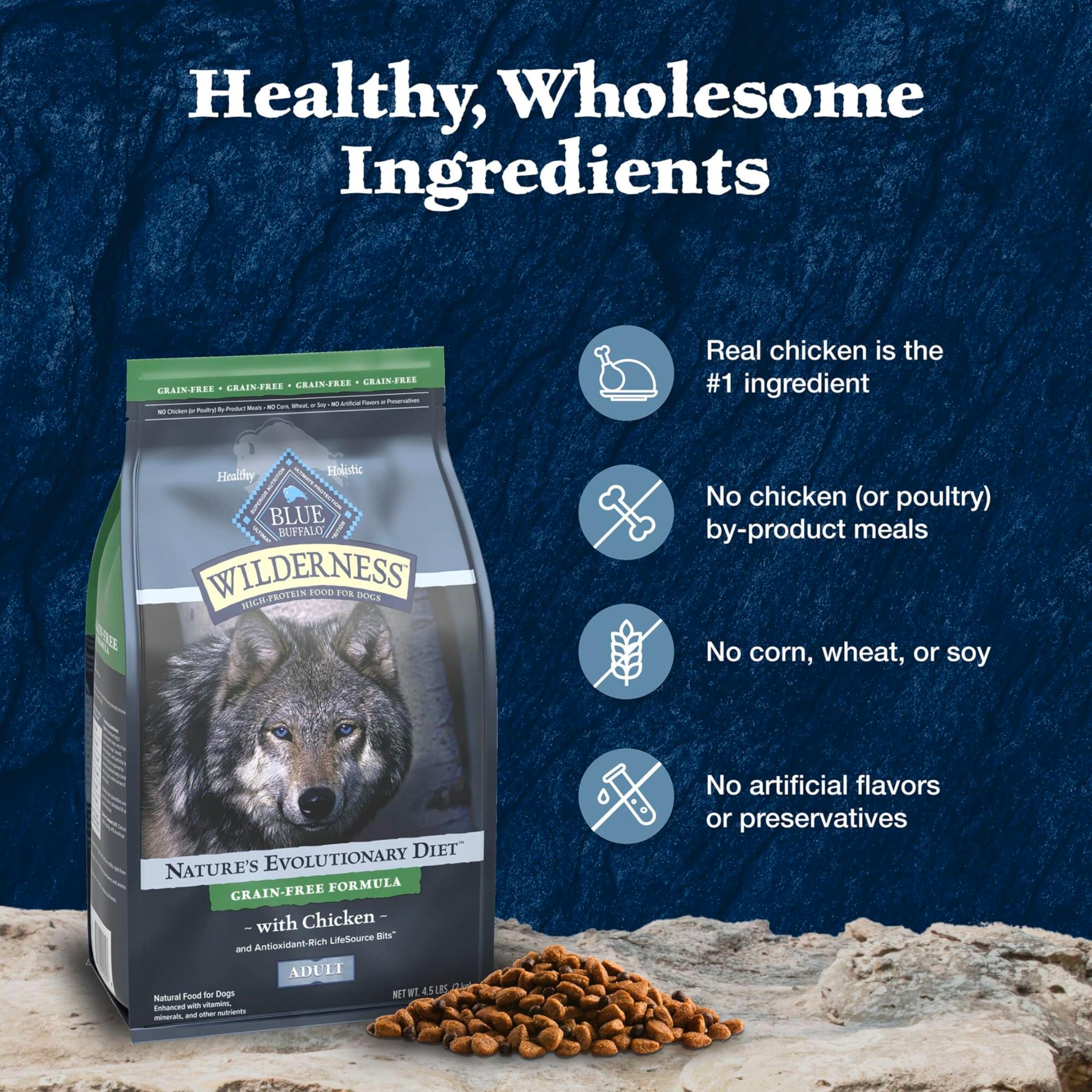 Blue Wilderness 4-5-lb bag provides convenient portions for daily feeding.