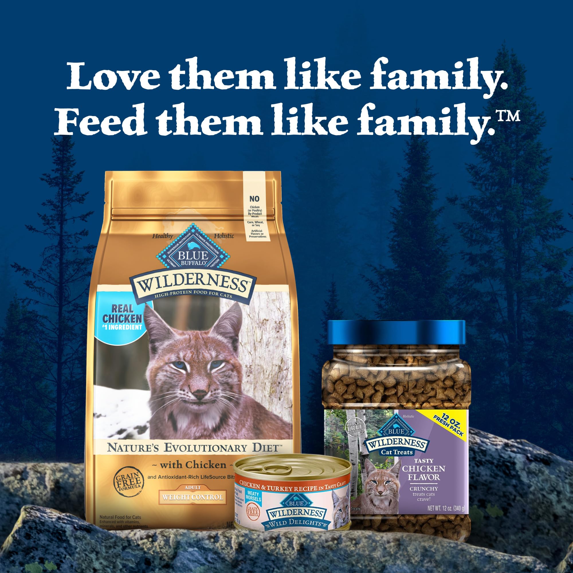 Blue Wilderness no chicken by-product meals claim on packaging.