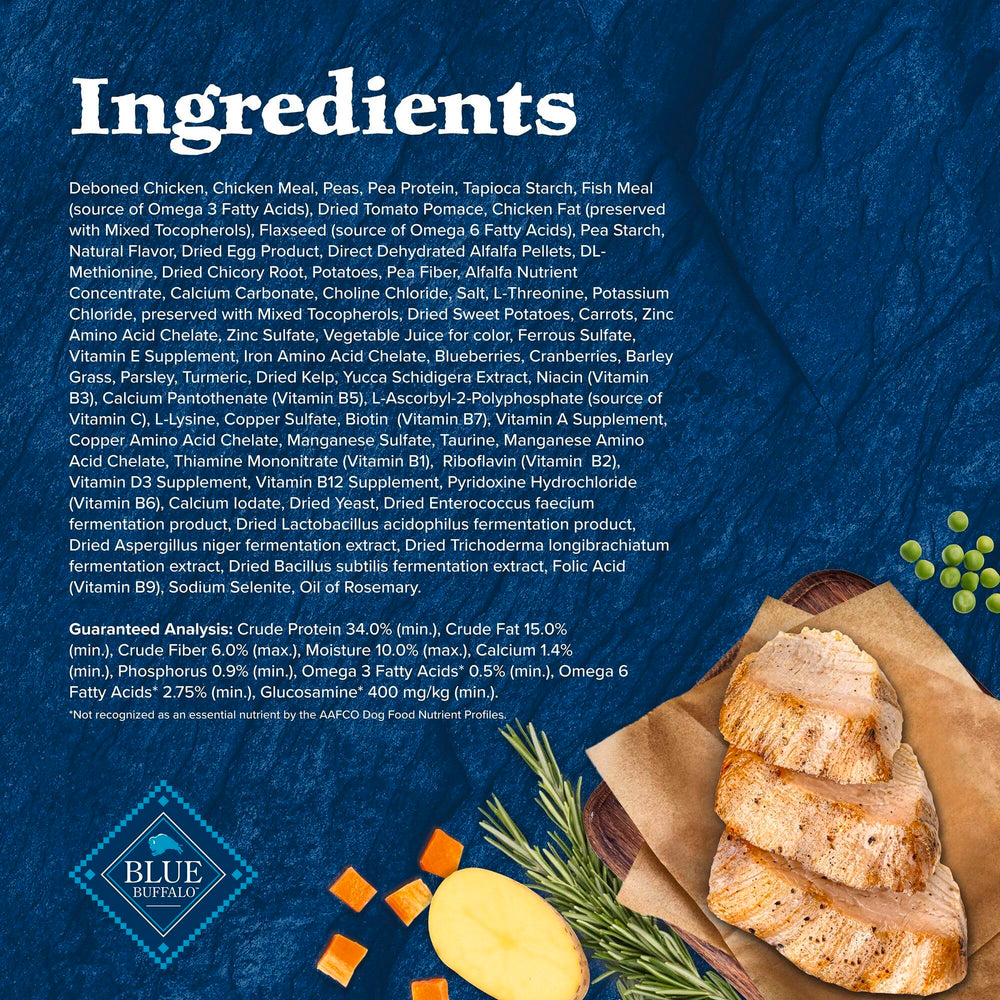 Blue Wilderness no corn-wheat-soy claim image stresses grain-free option.