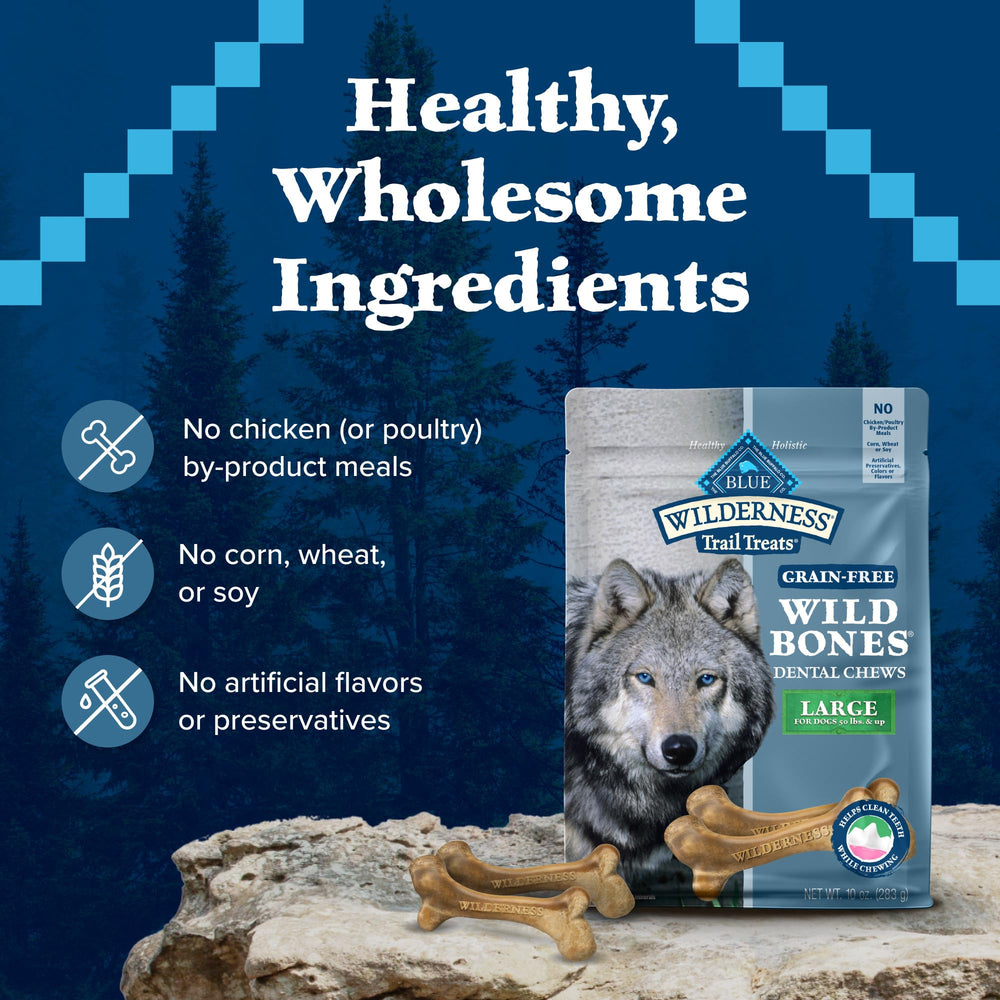 Blue Buffalo Wilderness Wild Bones dental chew for large dogs promotes fresh breath