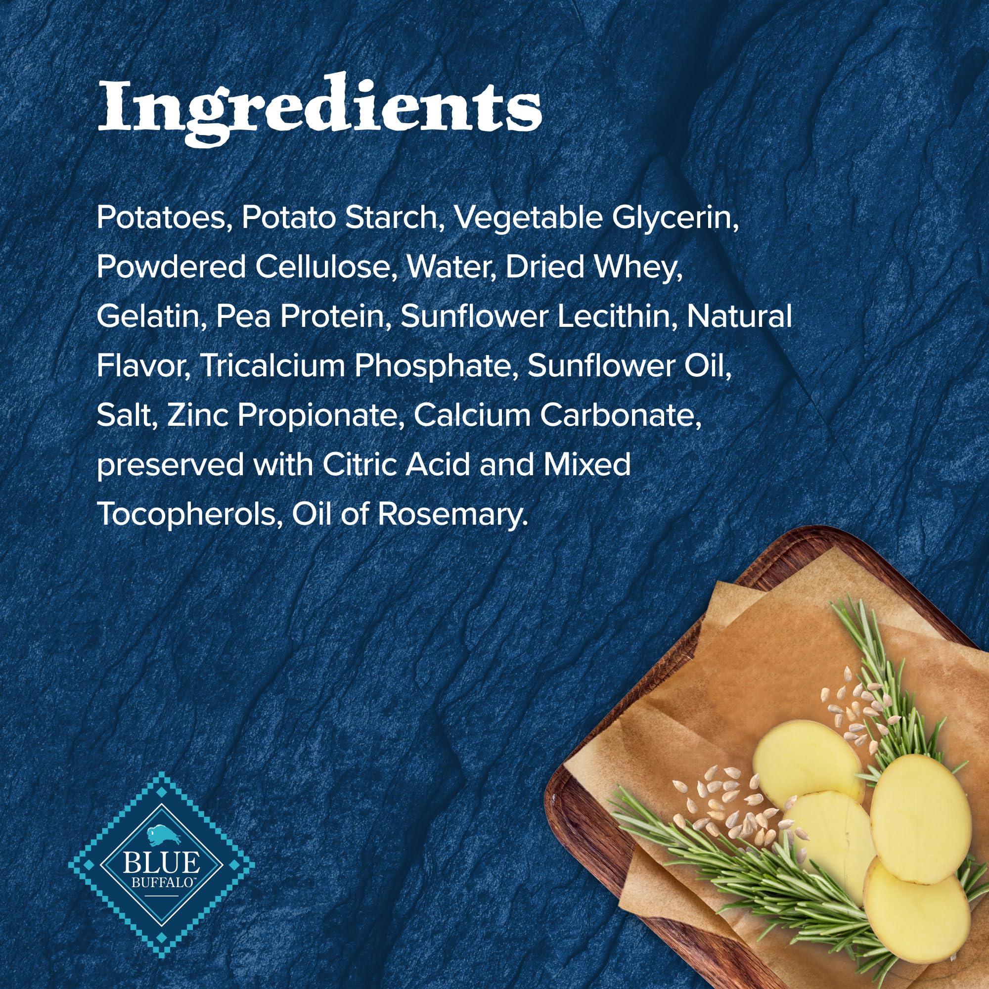 Blue Buffalo Wilderness Wild Bones label close-up showing wholesome ingredients
