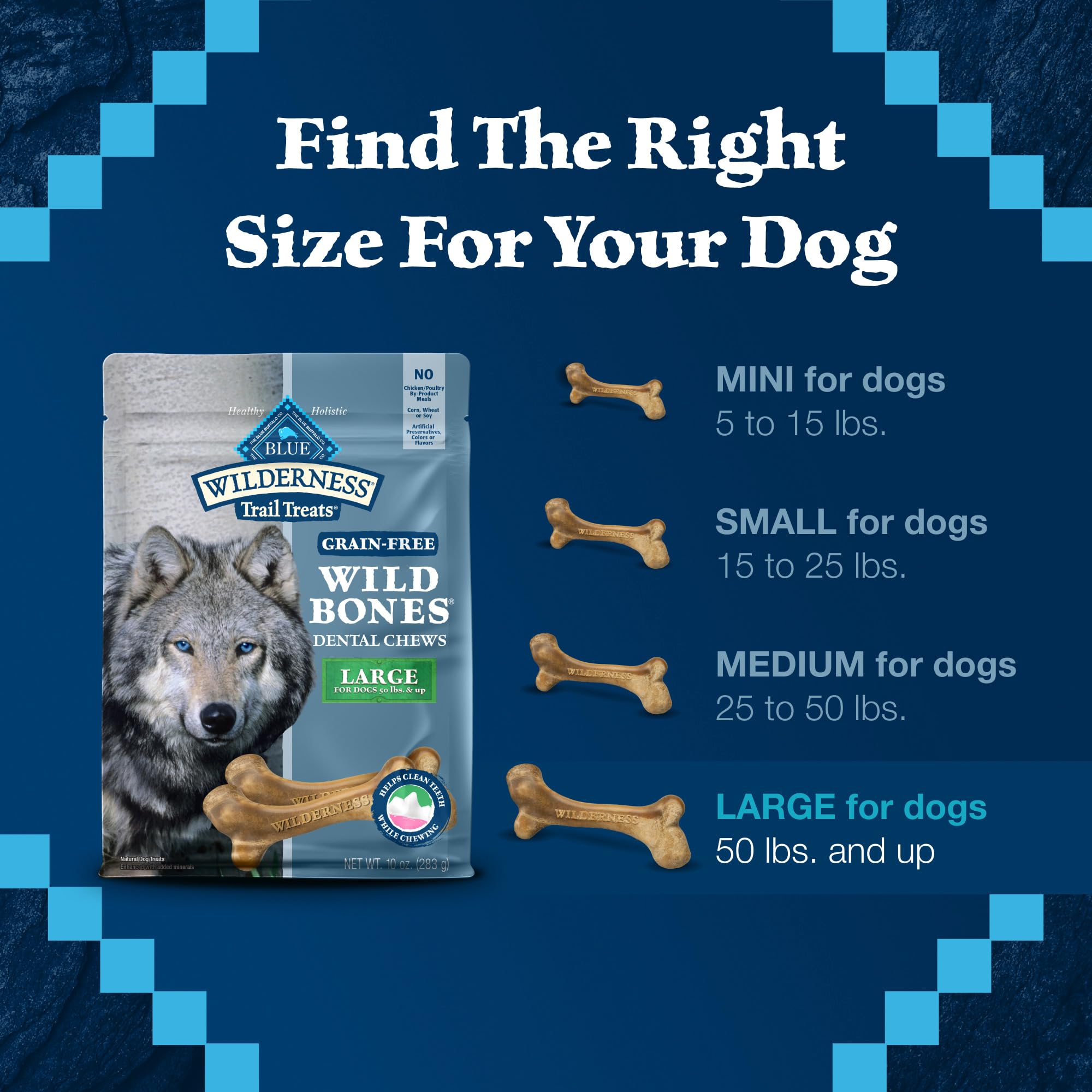 Blue Buffalo Wilderness Wild Bones product shot showing no artificial preservatives