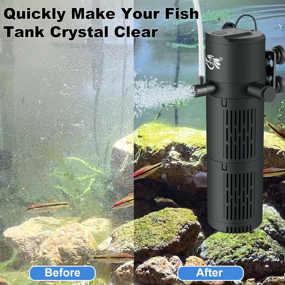 BlueYu 4-in-1 aquarium filter side view showing compact internal design.