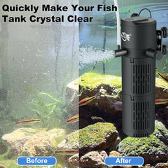 BlueYu 4-in-1 aquarium filter side view showing compact internal design.