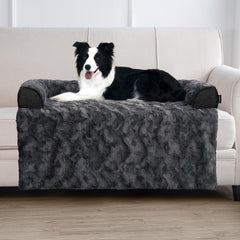 blunique calming large dog bed on couch cover highlights luxurious faux fur for cozy naps