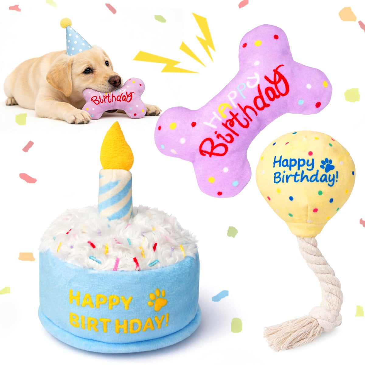 BluPup blue birthday cake toy for small and medium dogs, perfect photo moments
