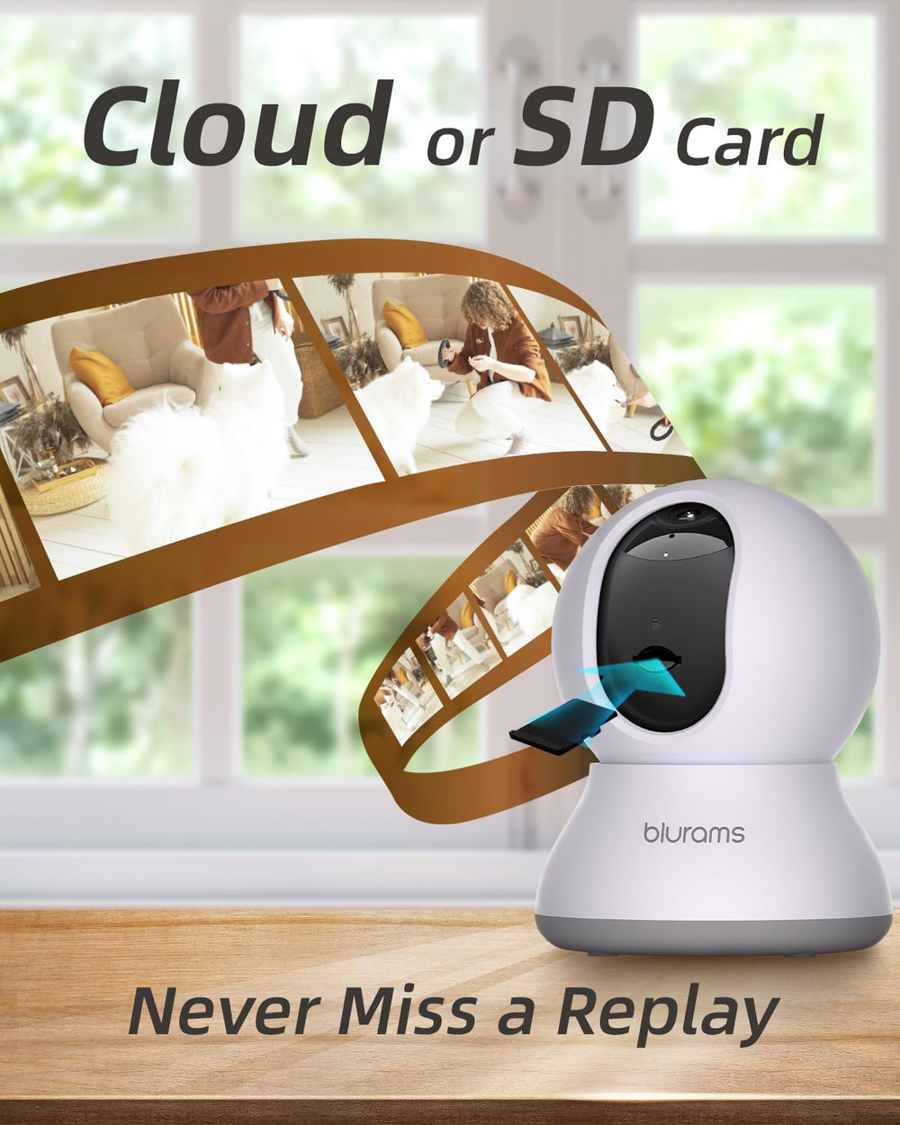 Blurams Pet Camera 2K local storage supports up to 256GB for backups.