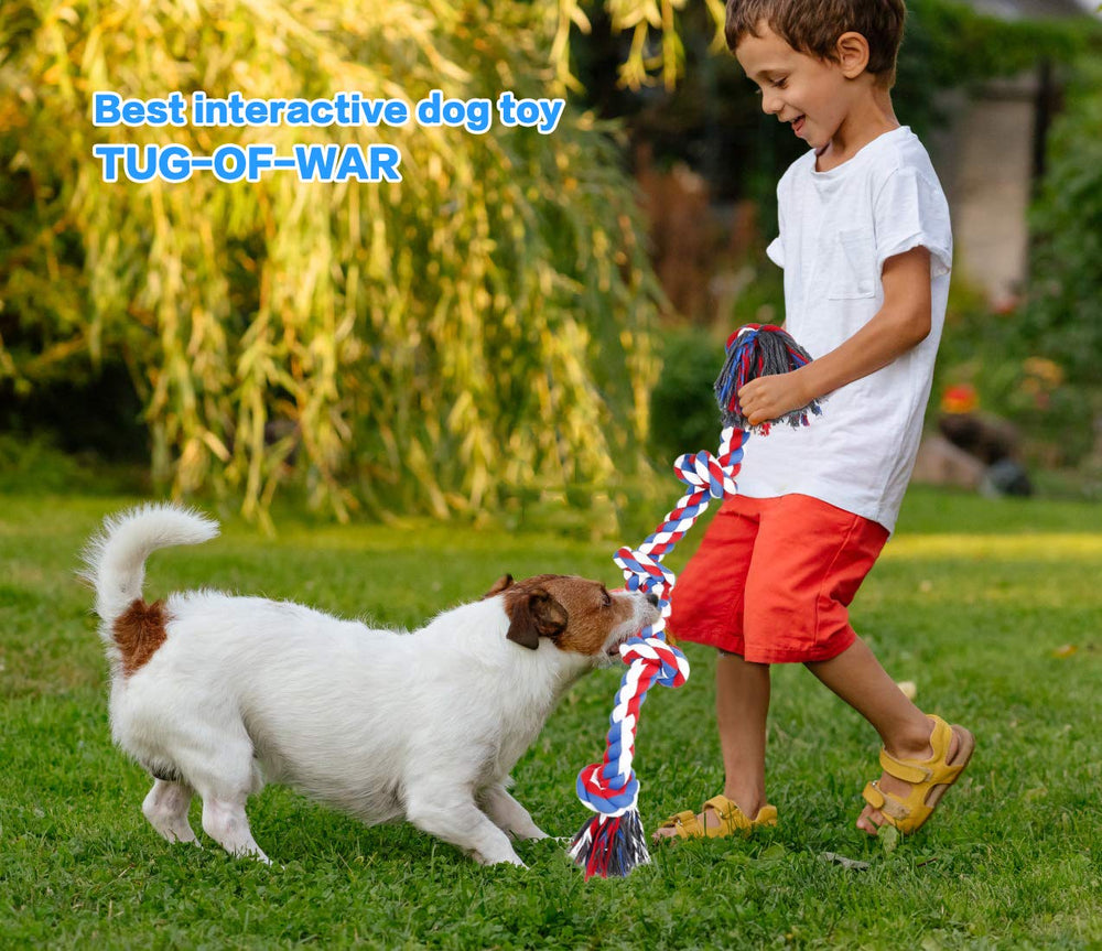 Bmag dog rope toy shows a 3-foot length for fetch and tug sessions.