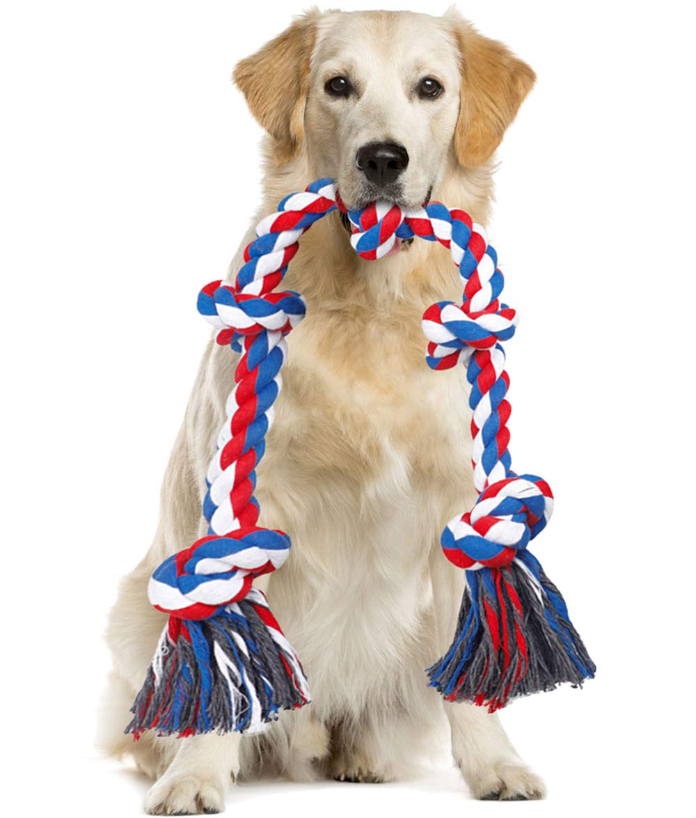 Bmag dog rope toy with five knots, ideal for heavy chewers and durable play.
