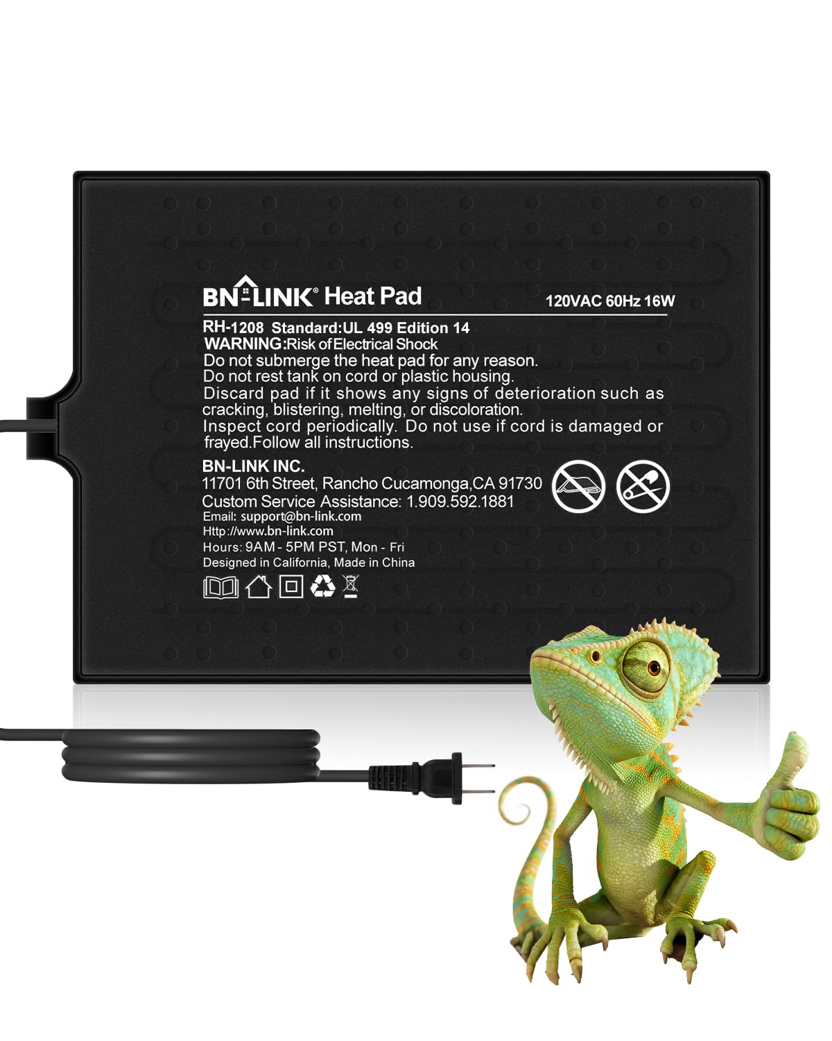 BN-LINK reptile heat pad 8x12 thermal mat for terrariums maintaining warm basking areas.