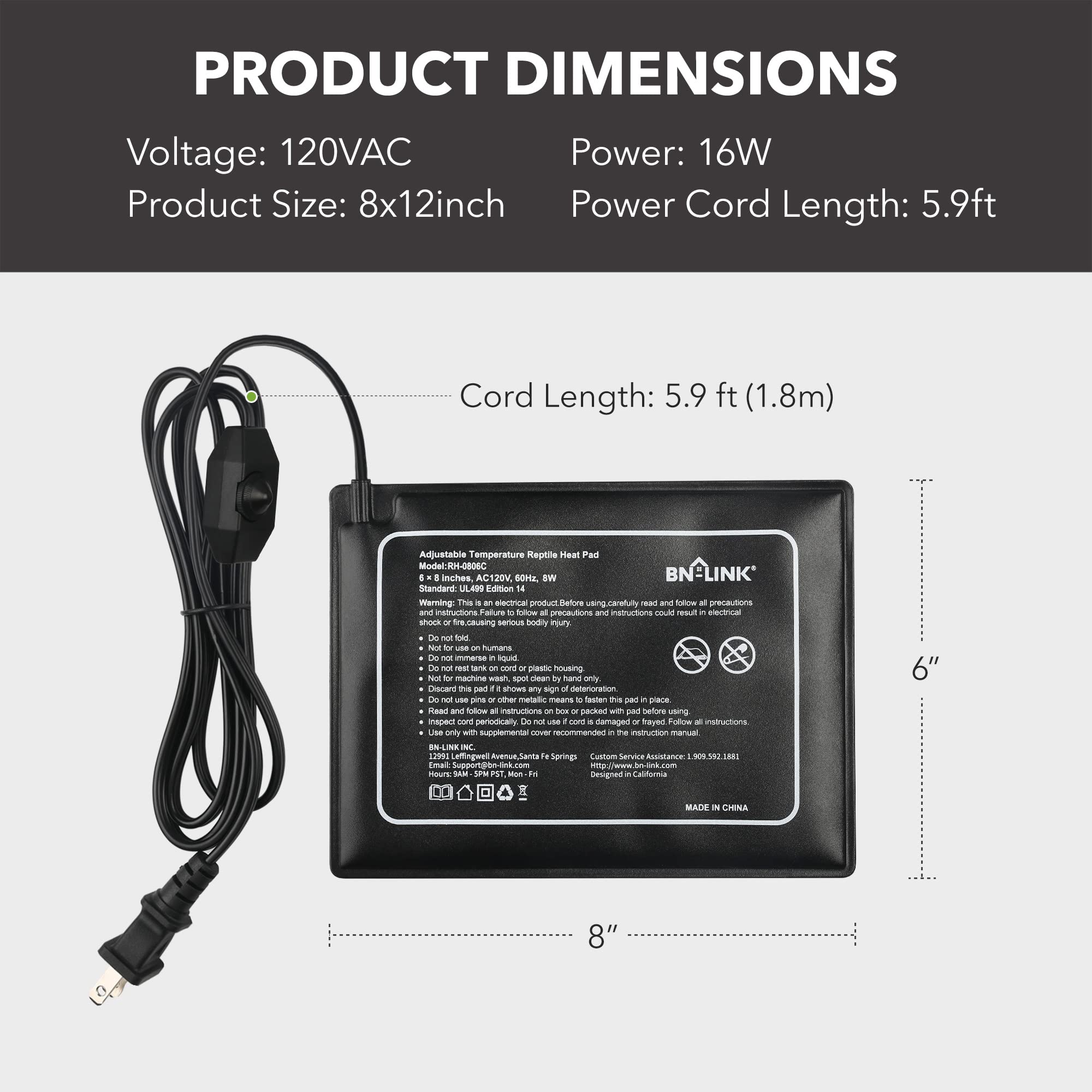 BN-LINK reptile heating pad in-use under tank shows steady surface warmth