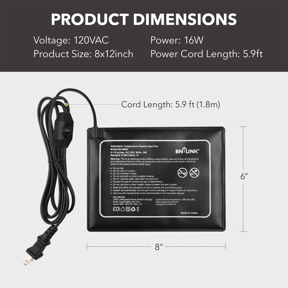 BN-LINK reptile heating pad in-use under tank shows steady surface warmth