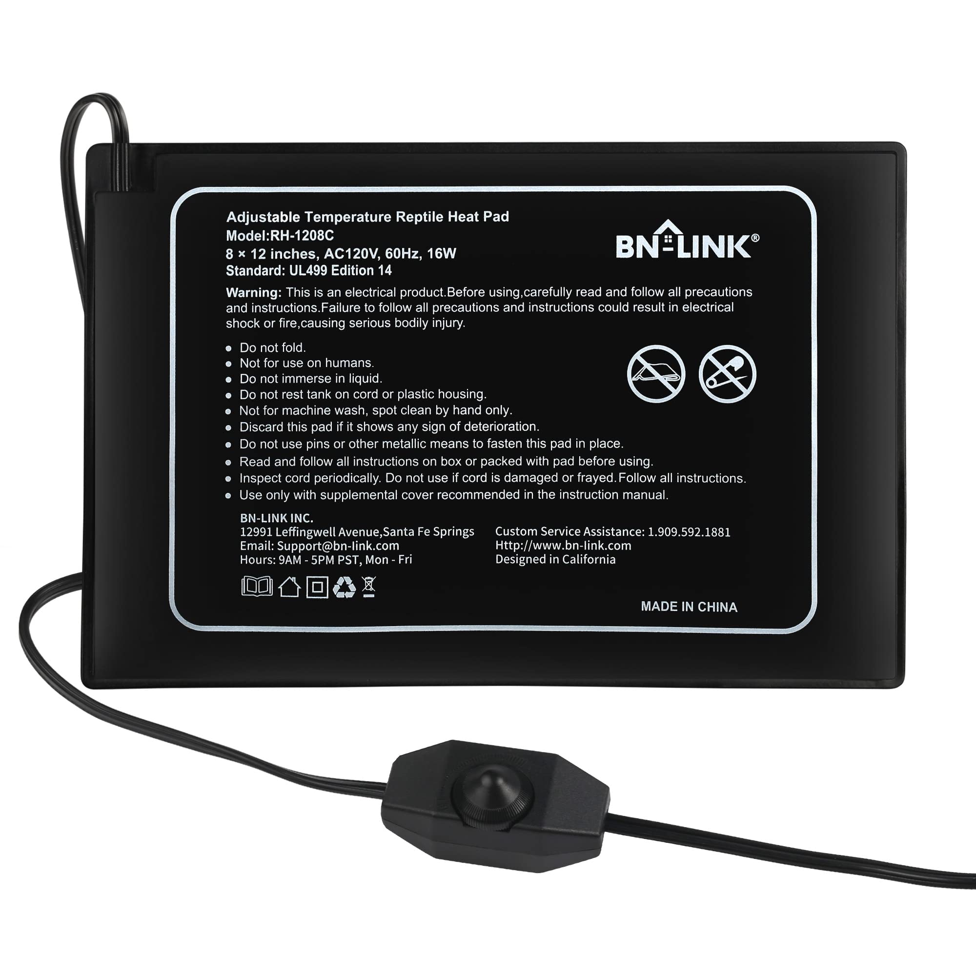 BN-LINK reptile heating pad 8x12 in with adjustable knob for precise warmth