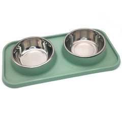 BNOSDM double bowls in stainless steel for easy two-pet feeding.