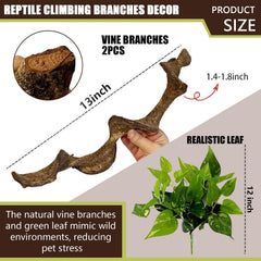 BNOSDM reptile climbing branch with leaf decoration enhances enclosure aesthetics