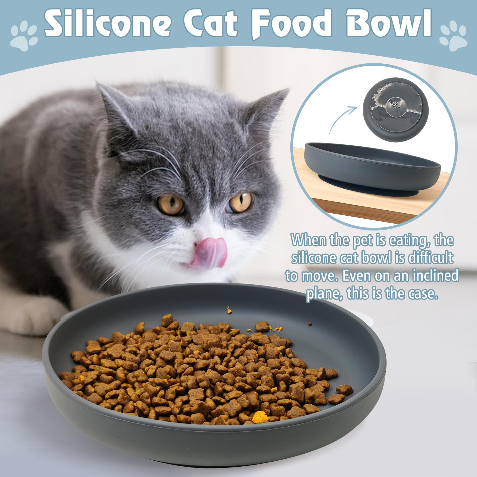 BNOSDM silicone dog bowl flat-face friendly design eases feeding in flat-faced pets.