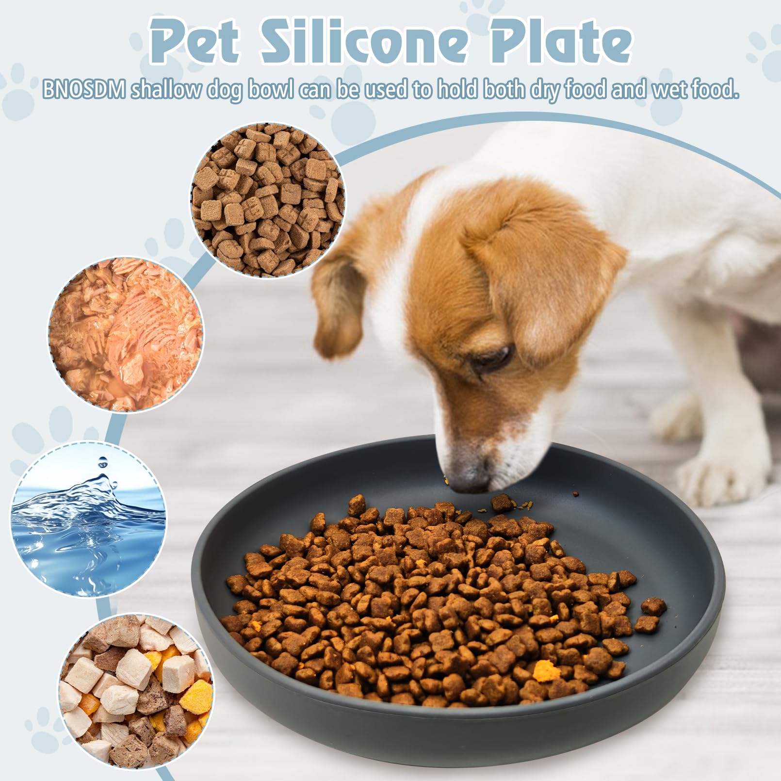 BNOSDM silicone dog bowl suitable indoors and outdoors for versatile use.