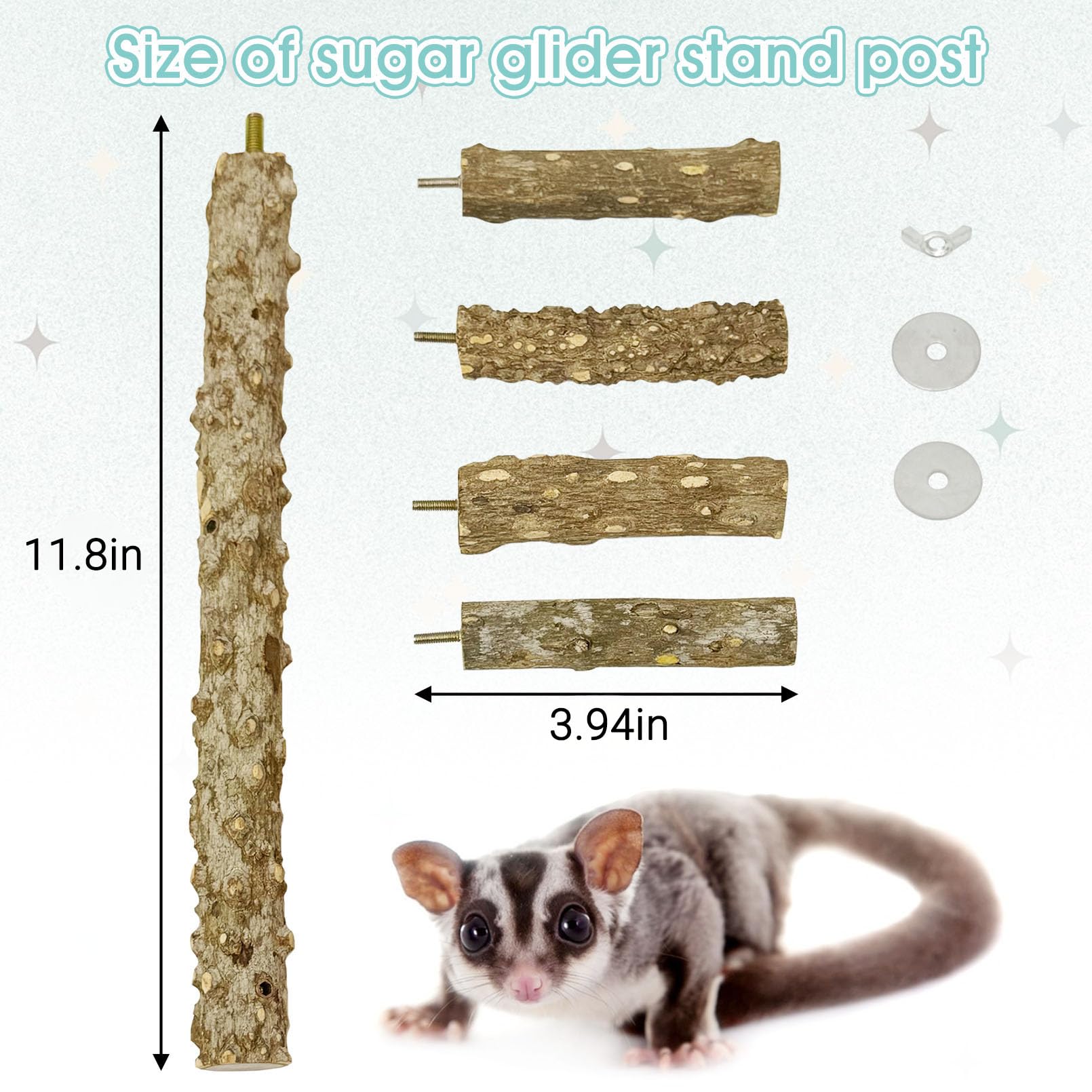 BNOSDM Sugar Glider Perch Short Pole close-up highlights textured grip for nails.