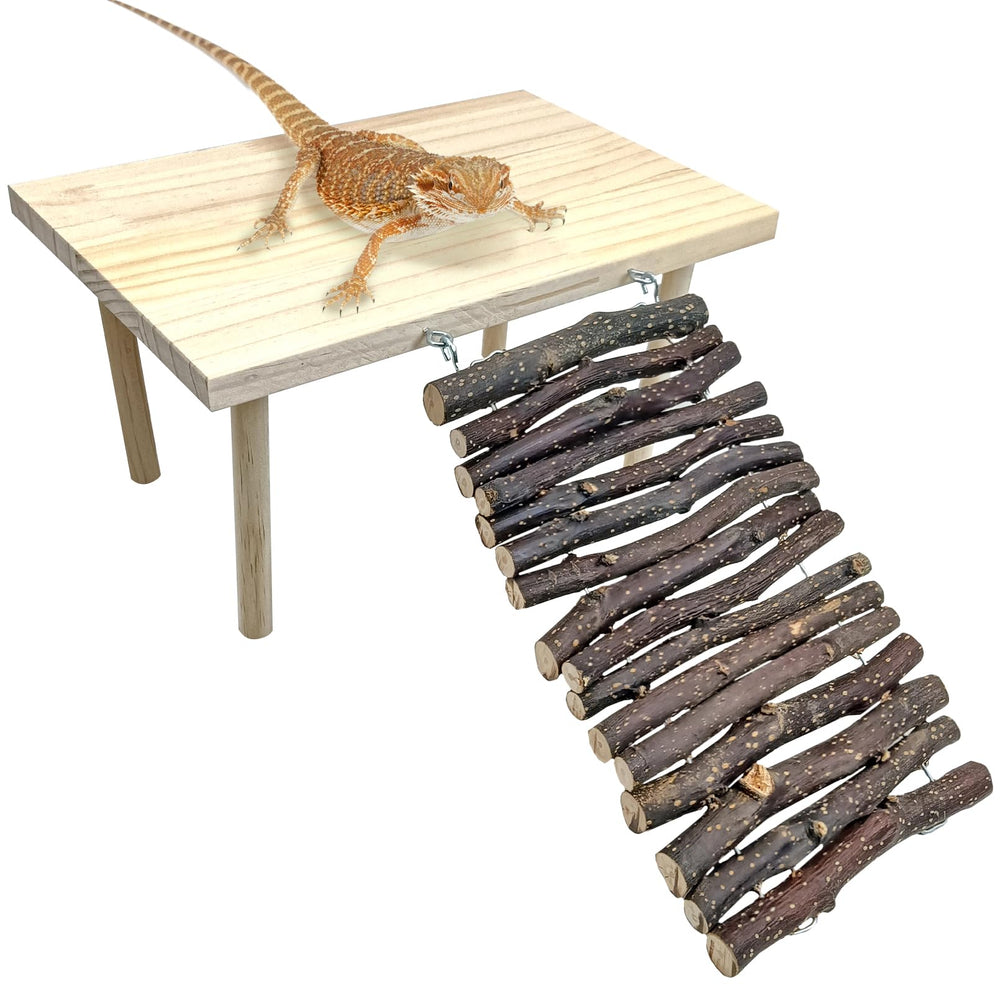 BNOSDM wooden basking platform rectangle ideal for sunning and resting reptiles