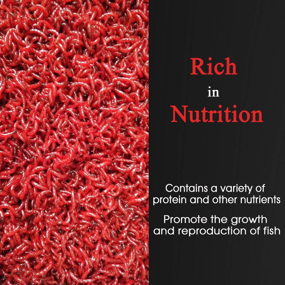 Close-up reveals vivid red-orange hues from BNYEE blood worms.