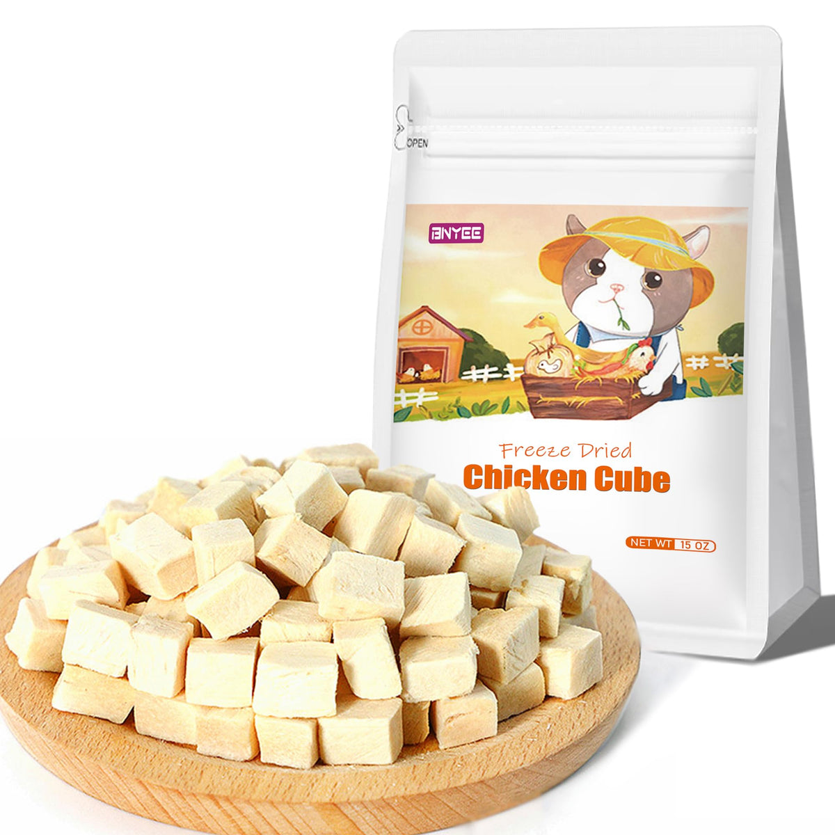 BNYEE freeze-dried chicken treats bag packshot for easy, on-the-go snacking.