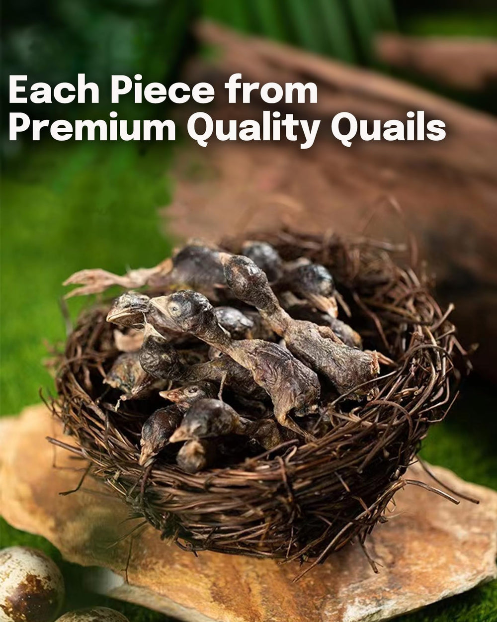 BNYEE quail treats closeup highlights single-ingredient nutrition for pets.