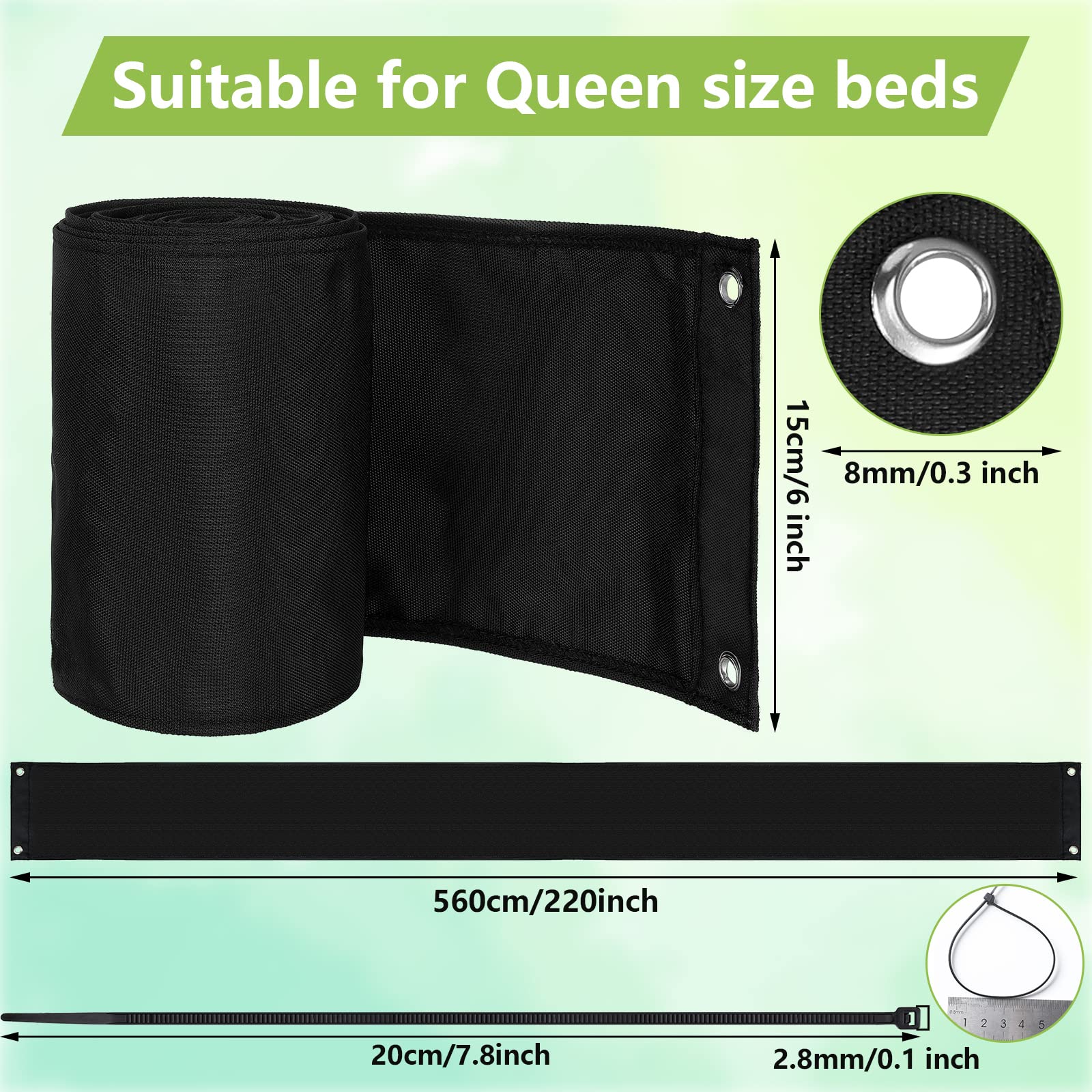 Boao under-bed blocker with black zip ties secures around bed legs.