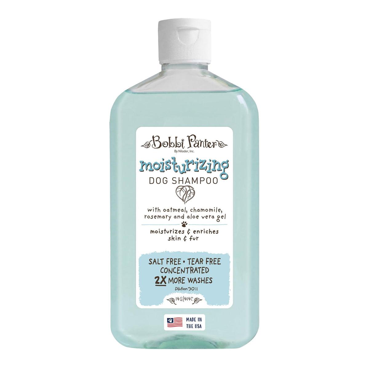Bobbi Panter oatmeal shampoo bottle shows tear-free cleansing for dry skin