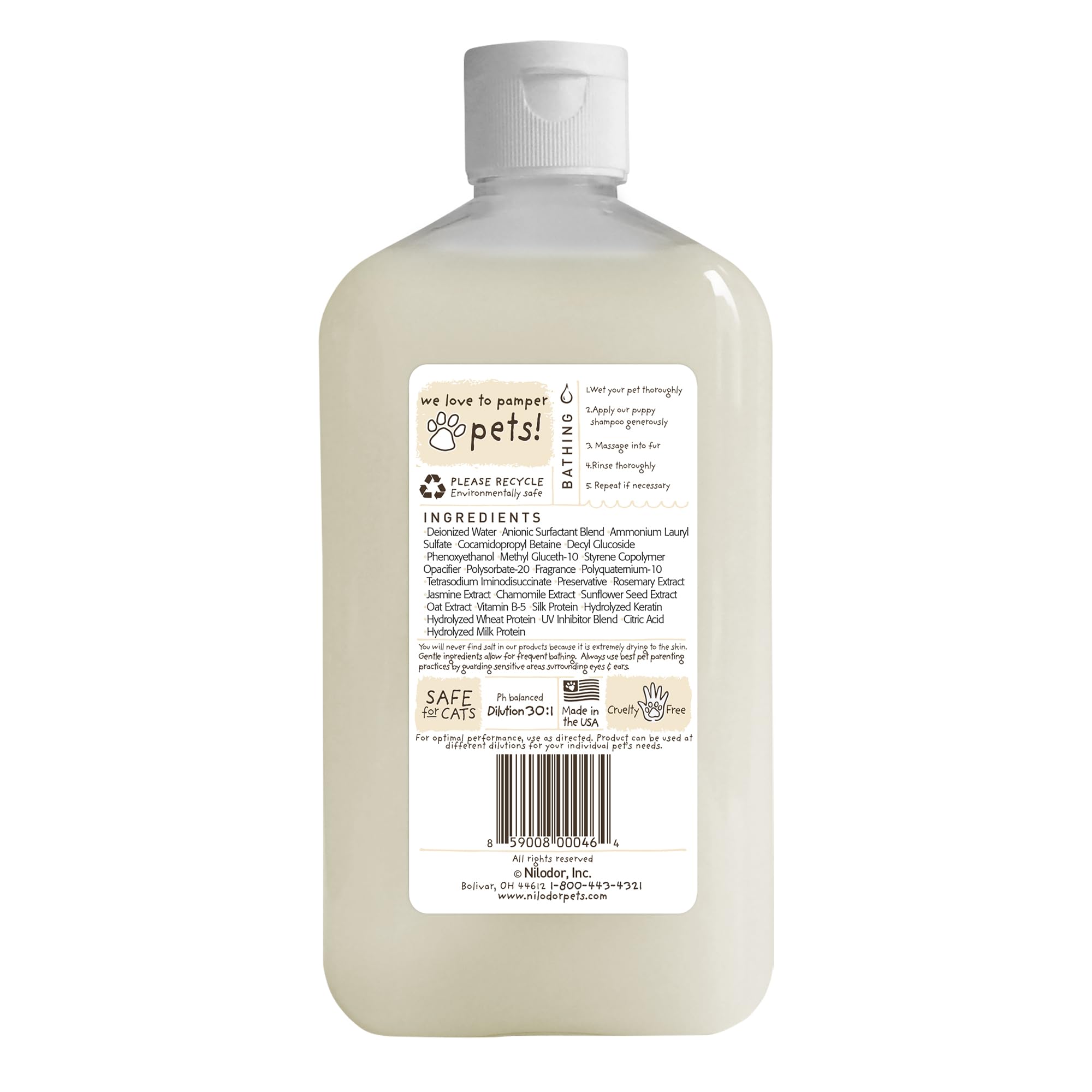 Bobbi Panter Puppy Shampoo bottle shows jasmine, sunflower, rosemary, chamomile visuals.