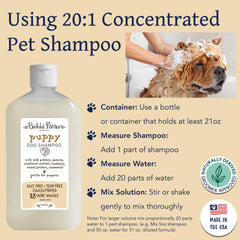 Bobbi Panter Puppy Shampoo ingredient panel features milk protein and botanicals.