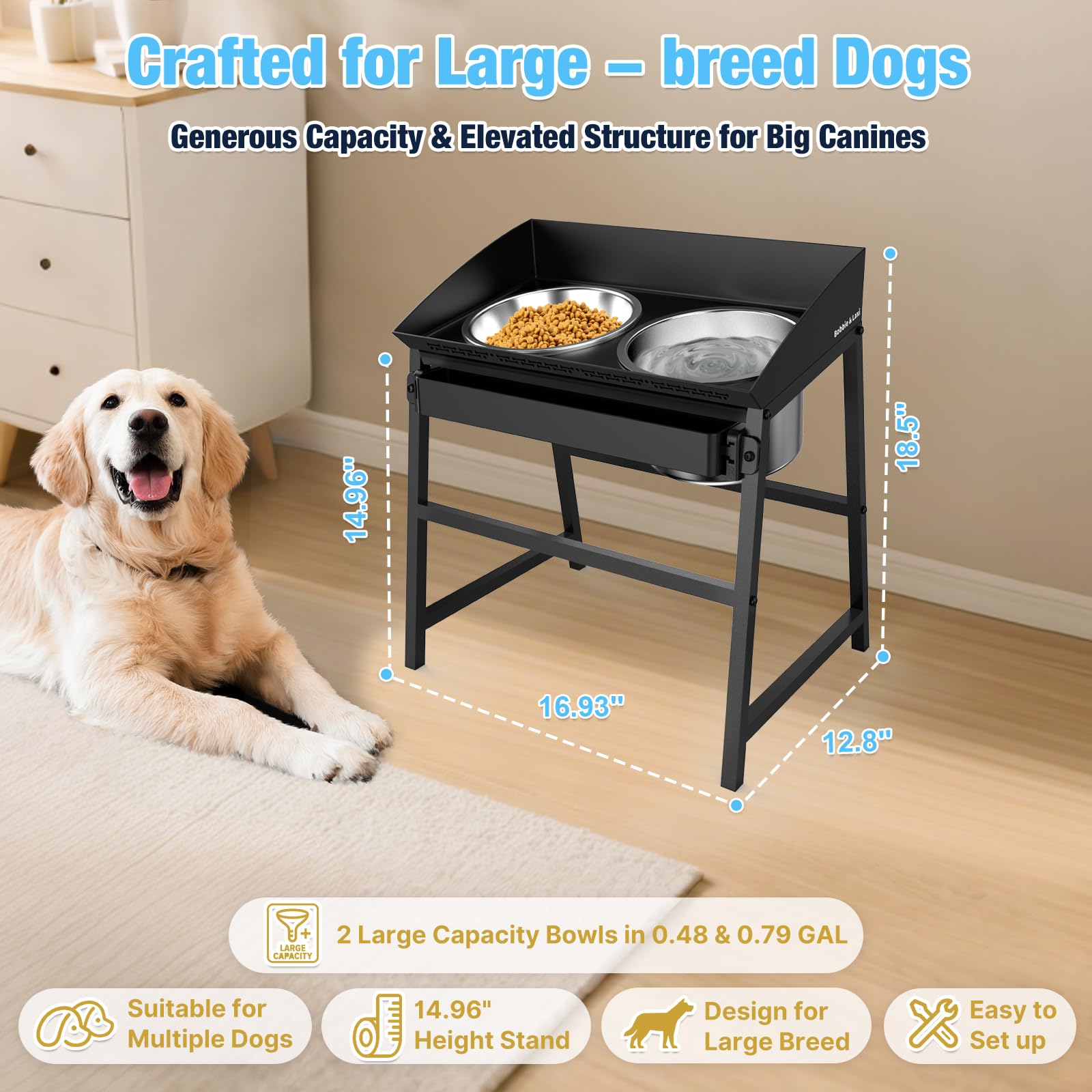Bobbie & Laxi chew-resistant metal frame offers lasting durability for large dogs.