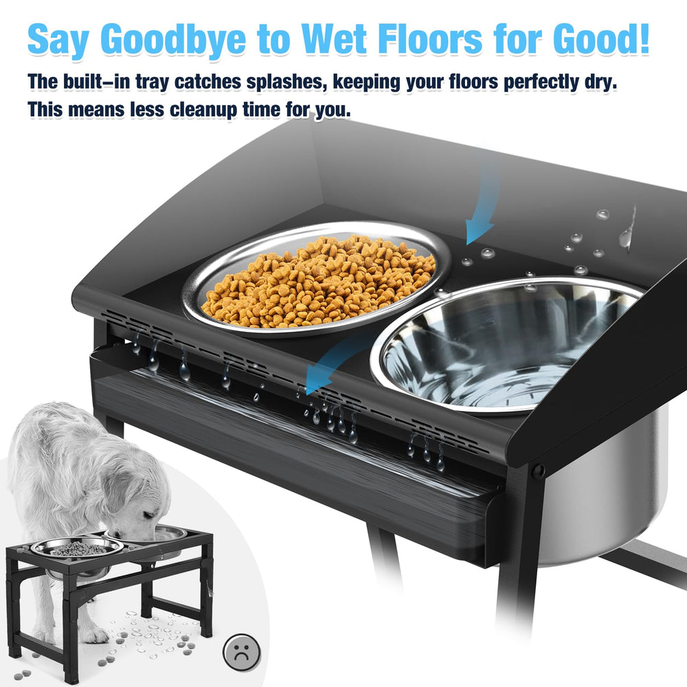 Bobbie & Laxi elevated bowls for large breeds during meals.