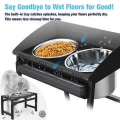 Bobbie & Laxi elevated bowls for large breeds during meals.