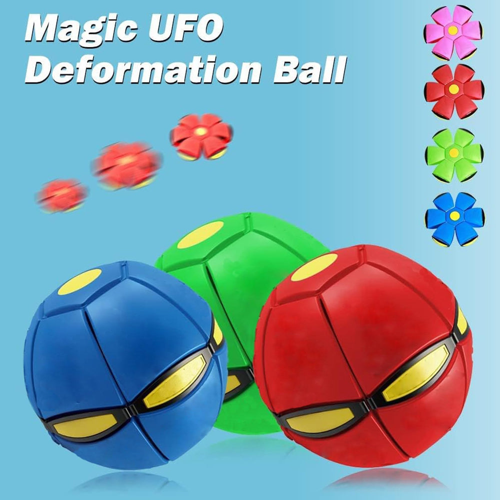 Bobcow UFO Magic Ball dog fetch pose with bright lights