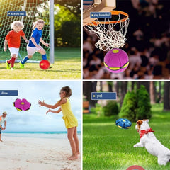 Bobcow UFO Stomp Magic Ball side view shows flexible material for outdoor fetch