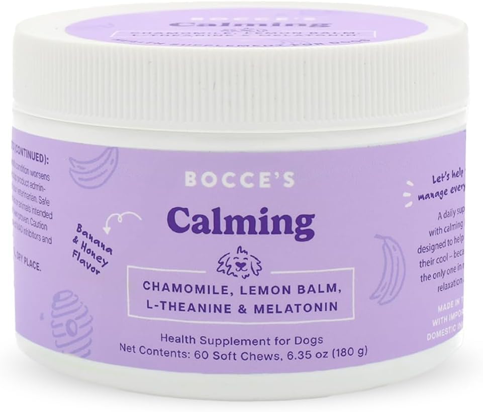 Label highlights chamomile, lemon balm, L-theanine and melatonin in Bocce's Bakery chew.