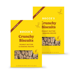 Bocce's Bakery PB & Banana Treat Bundle packaging on kitchen counter; wheat-free snack option.