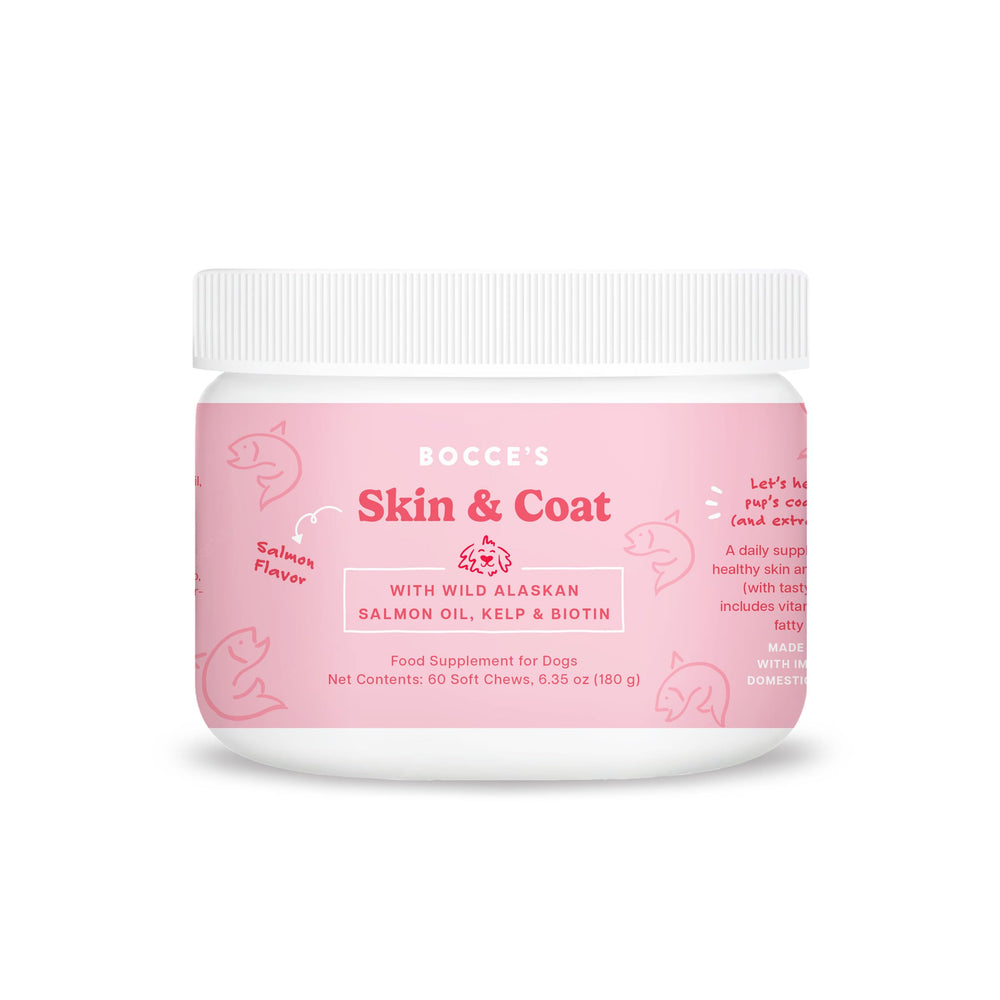 Bocce's Bakery skin-coat daily-chews for dogs supporting healthy skin and coat