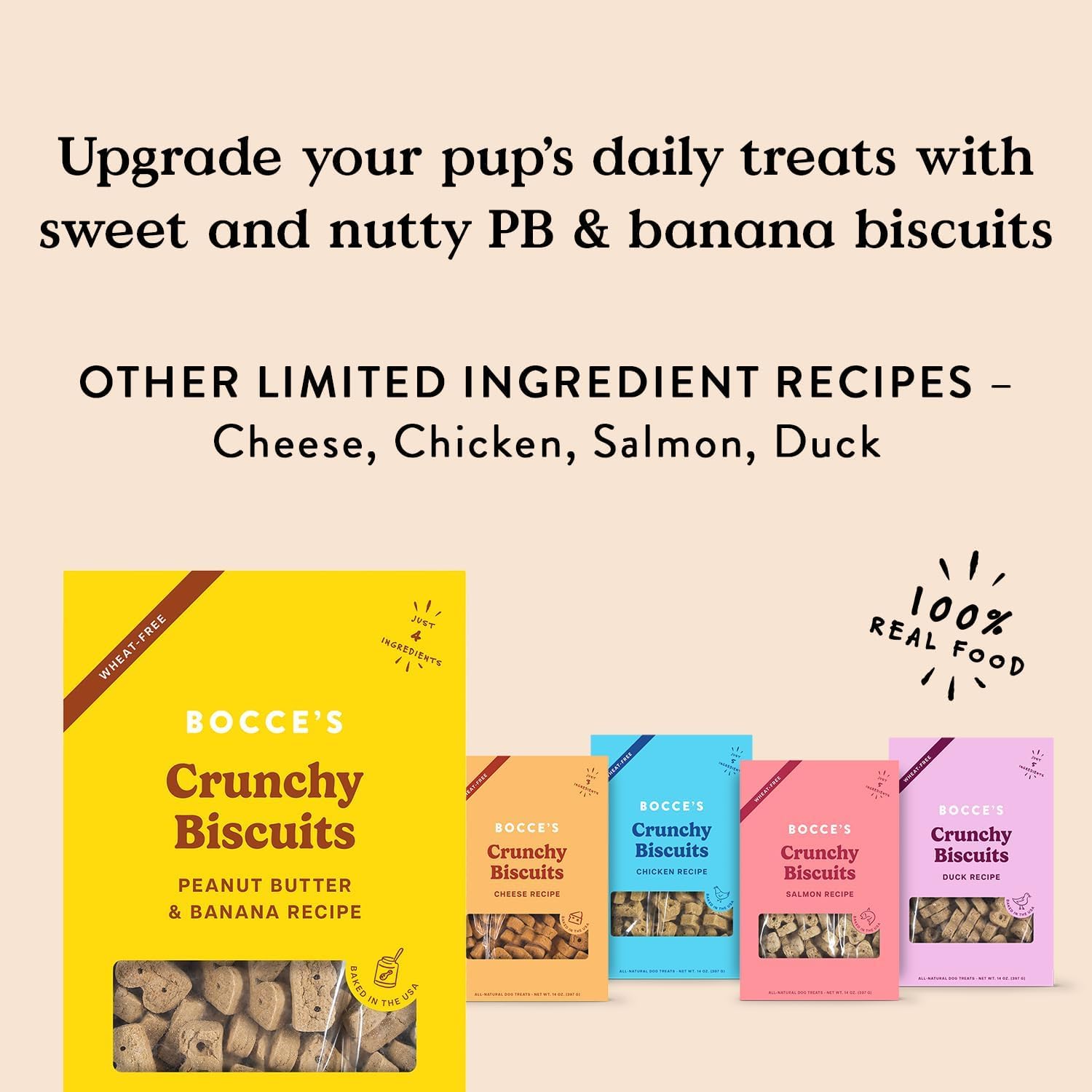 Bocce's PB & Banana USA-baked biscuits show crisp crunch and real ingredients.