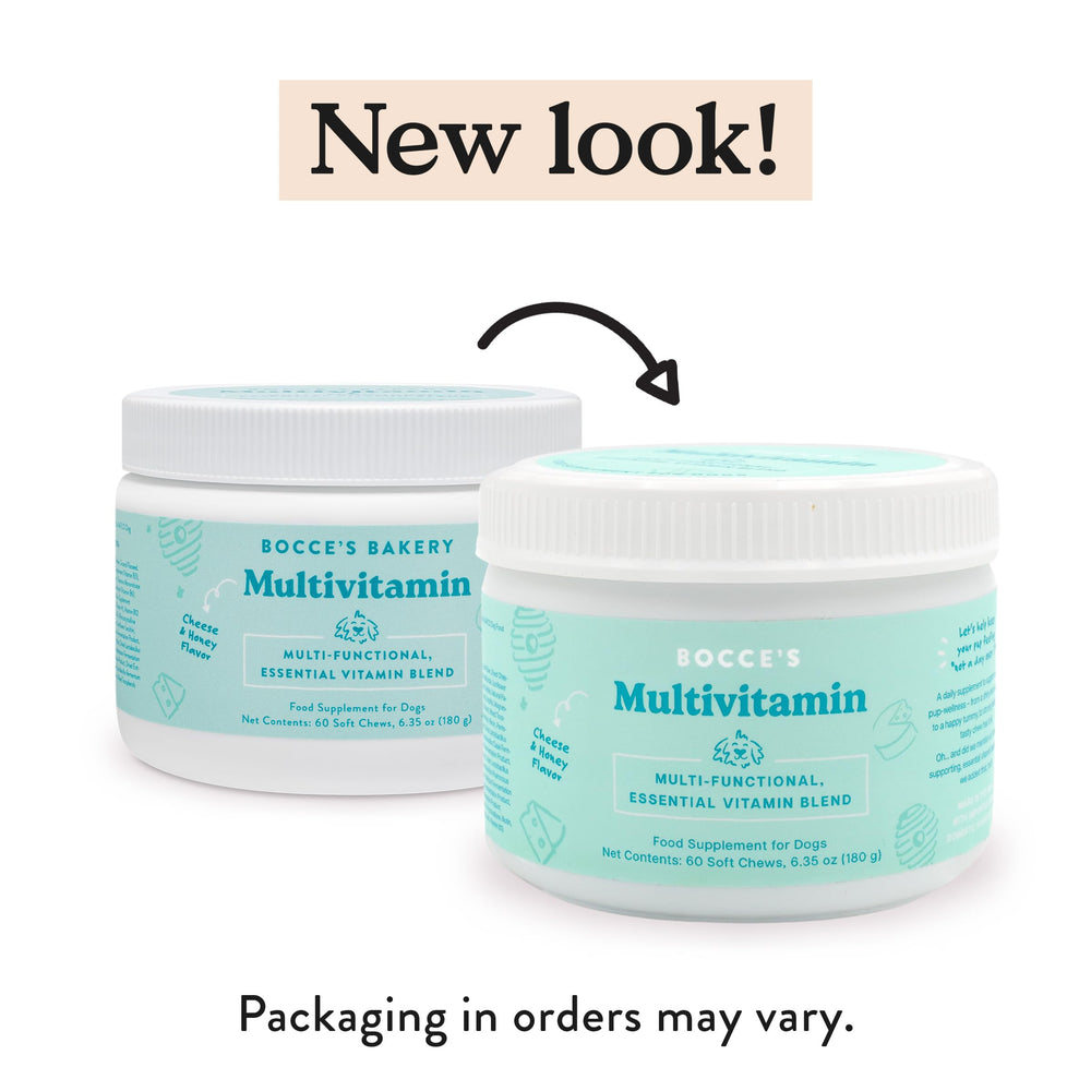 Bocce's Bakery chew bottle back — vitamin blend for immune support.