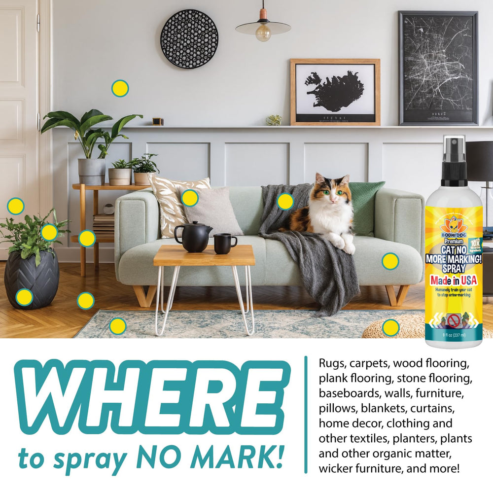 Bodhi Dog Cat No More Marking Spray odor neutralization; refreshes rooms.