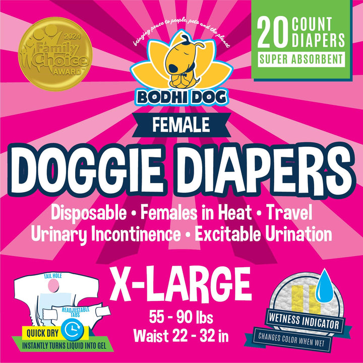 Bodhi Dog disposable female diapers with a super absorbent core for quick moisture control.